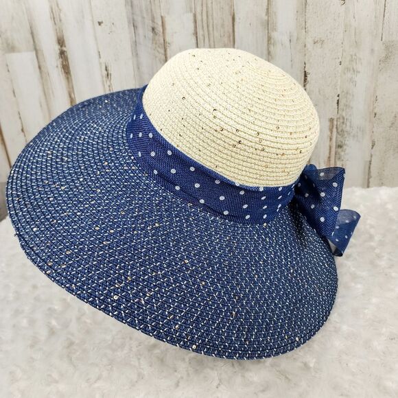 Navy Blue Wide Brim Floppy Sun Hat One Size - Picture 5 of 9